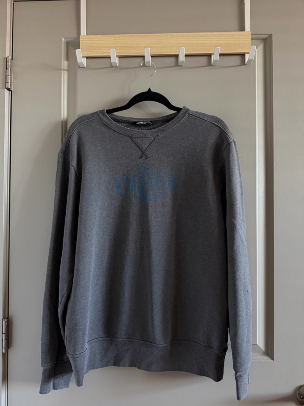 The North Face Men's Charcoal Gray Crewneck with Subtle Blue Logo